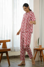 Cat wine Cotton Night Suit - SanskrutiHomes 