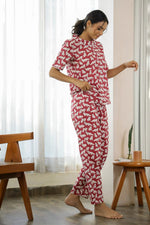 Cat wine Cotton Night Suit - SanskrutiHomes 