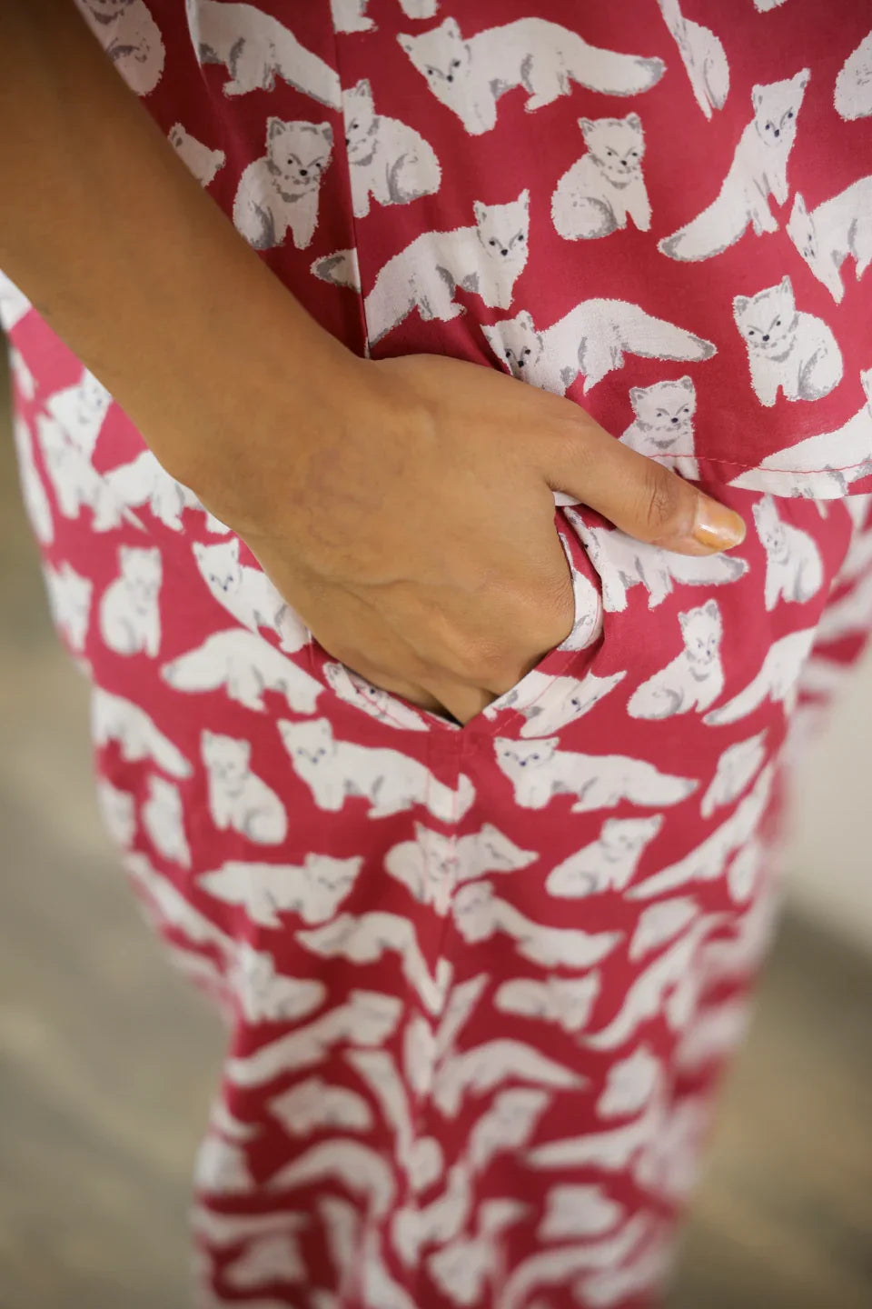 Cat wine Cotton Night Suit - SanskrutiHomes 