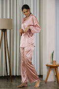 Pink Satin 3Pcs. Night Suit Set - SanskrutiHomes 