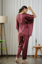 Wine Satin Kaftan Set - SanskrutiHomes 