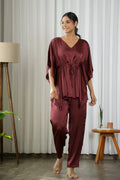 Wine Satin Kaftan Set - SanskrutiHomes 