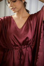 Wine Satin Kaftan Set - SanskrutiHomes 