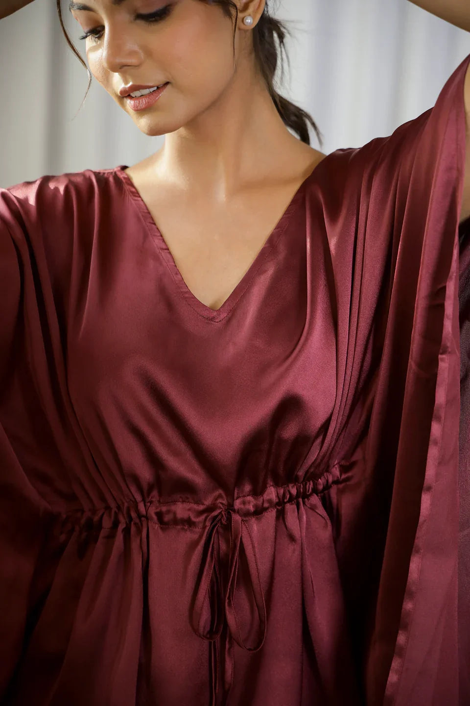 Wine Satin Kaftan Set - SanskrutiHomes 