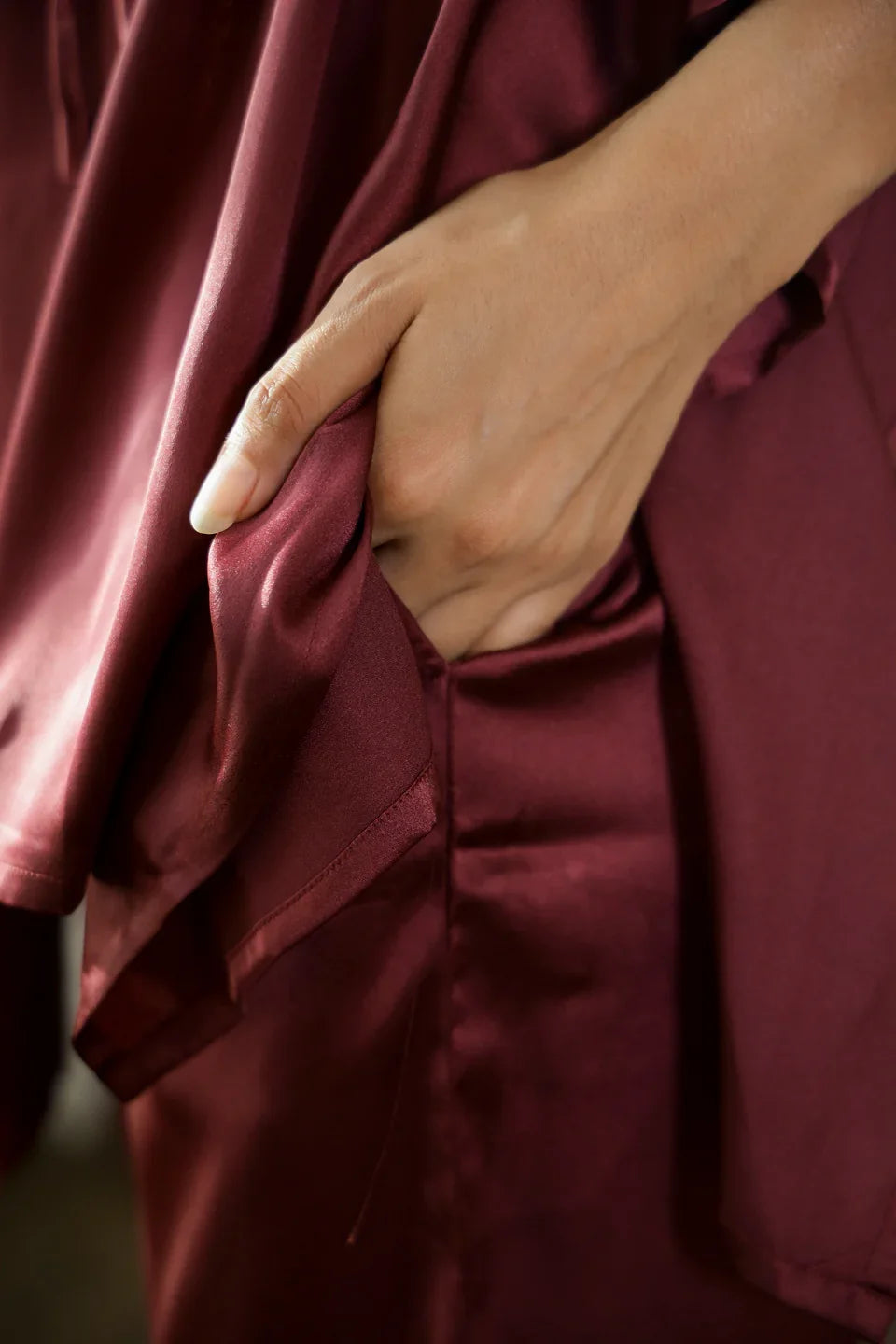 Wine Satin Kaftan Set - SanskrutiHomes 