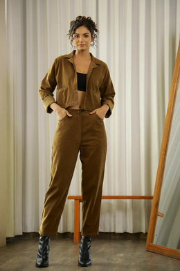 Brown Corduroy Co-ord Set - SanskrutiHomes 