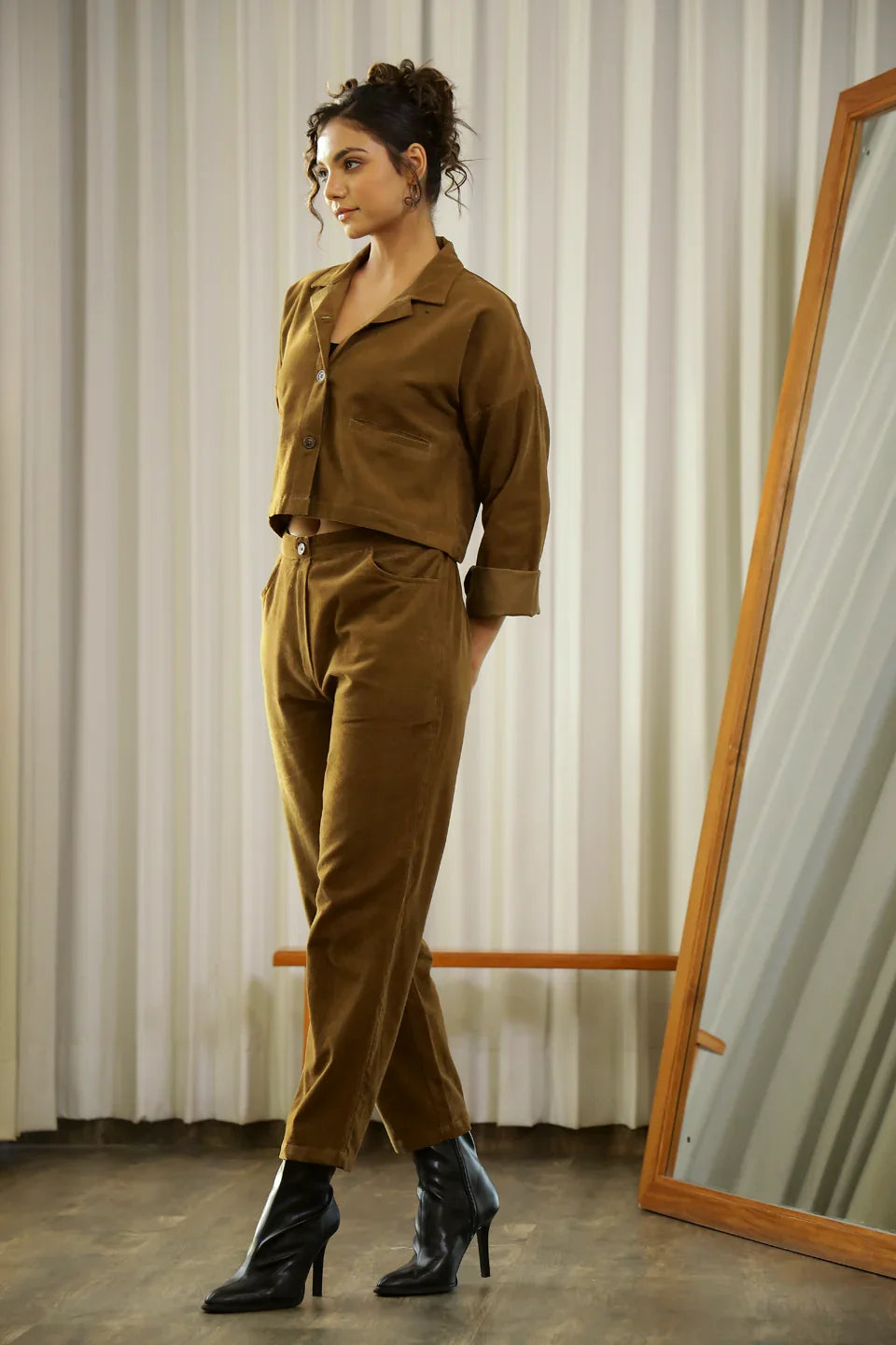 Brown Corduroy Co-ord Set - SanskrutiHomes 