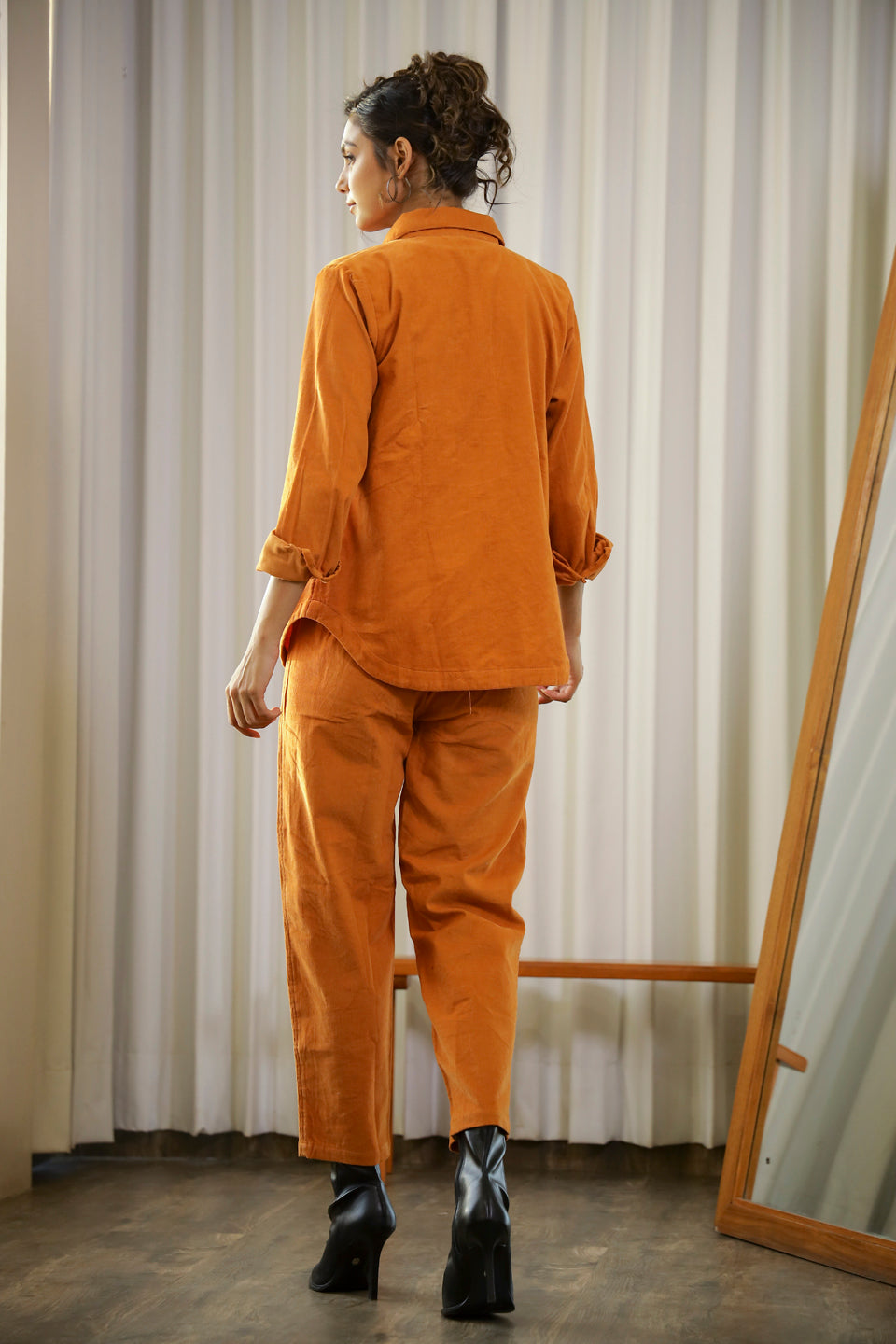Orange Rust Corduroy Co-ord Set - SanskrutiHomes 