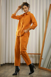 Orange Rust Corduroy Co-ord Set - SanskrutiHomes 