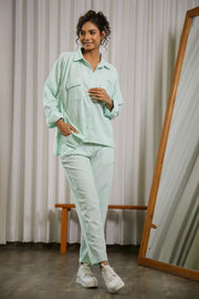 Sea Green Corduroy Co-ord Set - SanskrutiHomes 