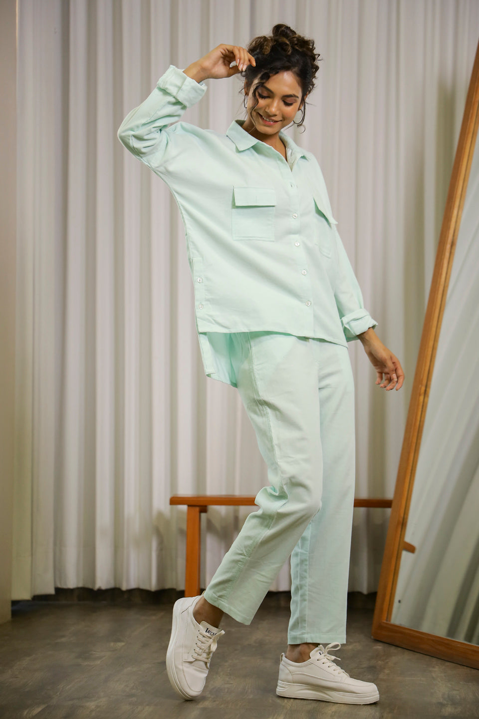 Sea Green Corduroy Co-ord Set - SanskrutiHomes 