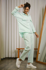 Sea Green Corduroy Co-ord Set - SanskrutiHomes 