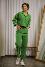 Green Corduroy Co-ord Set - SanskrutiHomes 