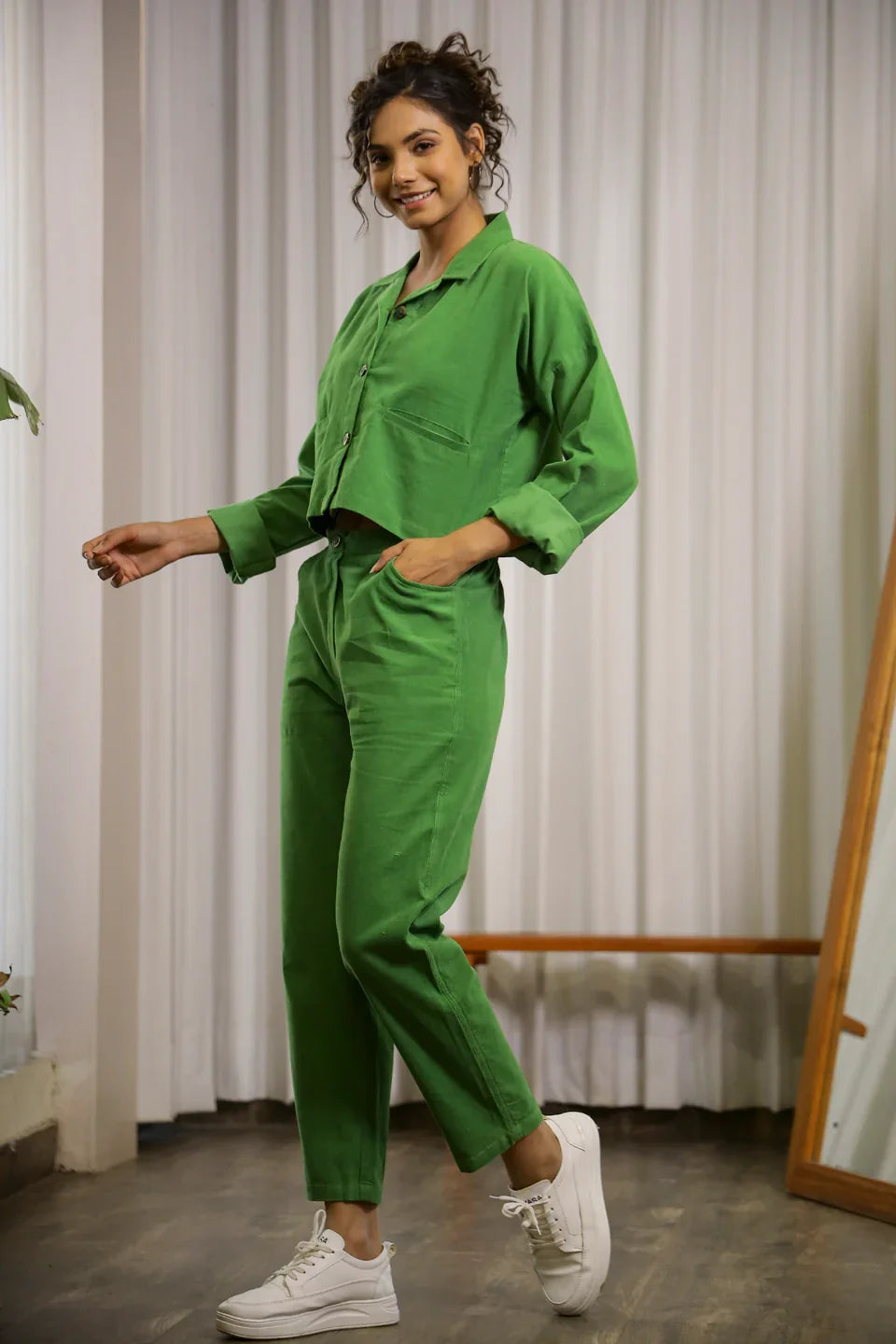 Green Corduroy Co-ord Set - SanskrutiHomes 