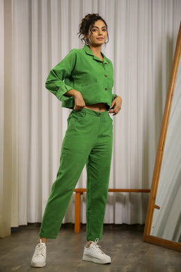 Green Corduroy Co-ord Set - SanskrutiHomes 