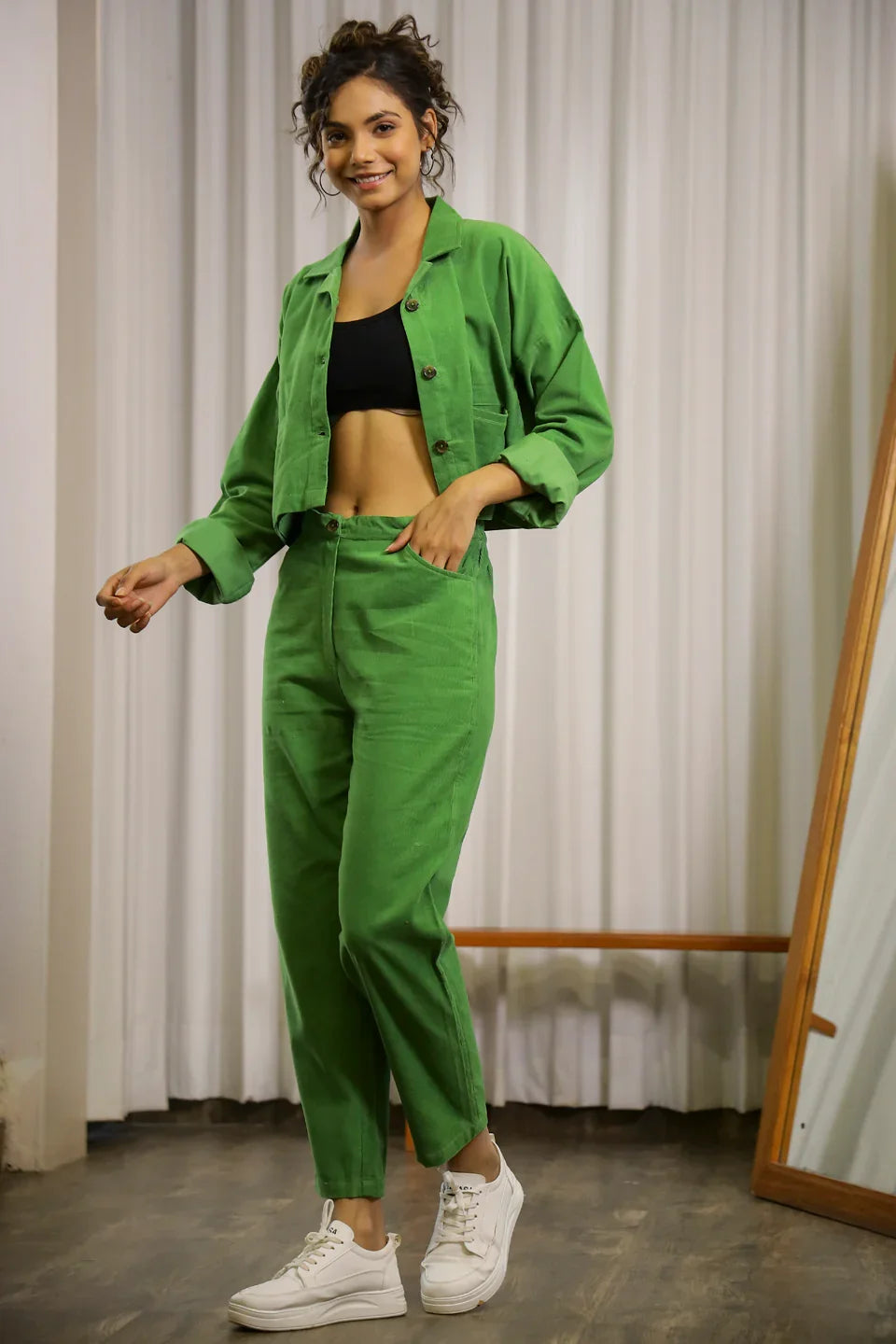 Green Corduroy Co-ord Set - SanskrutiHomes 