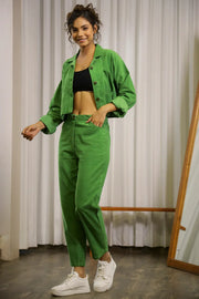 Green Corduroy Co-ord Set - SanskrutiHomes 