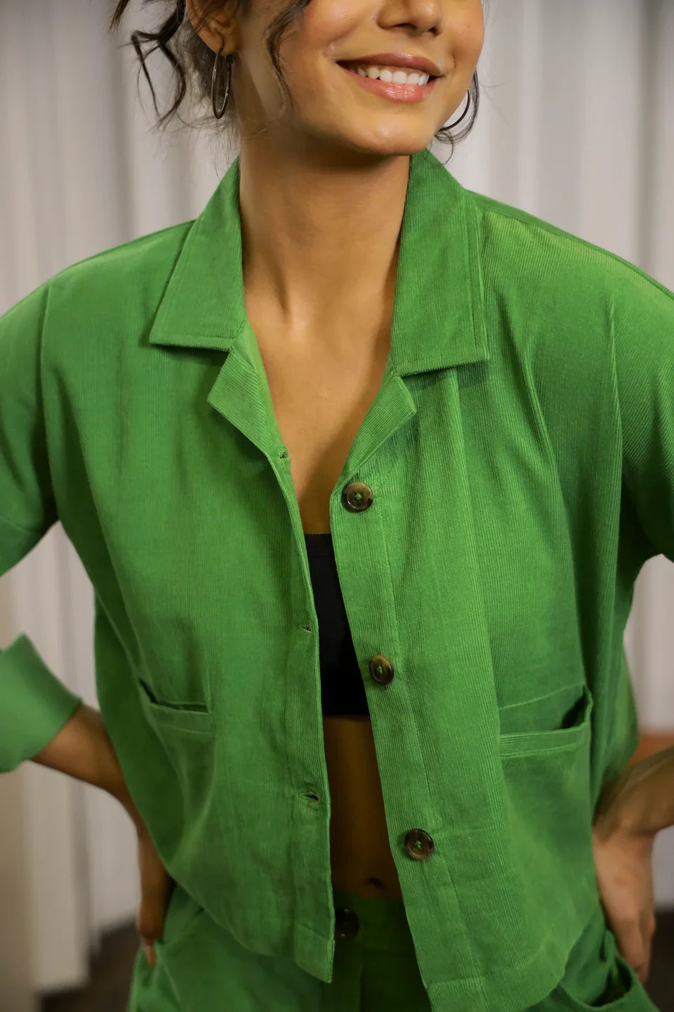 Green Corduroy Co-ord Set - SanskrutiHomes 