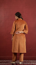 Orange Solid Velvet Kurta set with Dupatta - SanskrutiHomes 