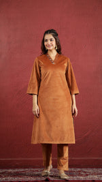 Orange Solid Velvet Kurta set with Dupatta - SanskrutiHomes 