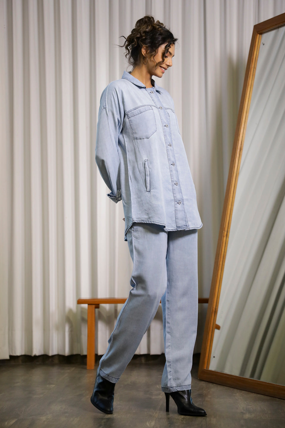 Light Blue Denim Co-ord Set - SanskrutiHomes 