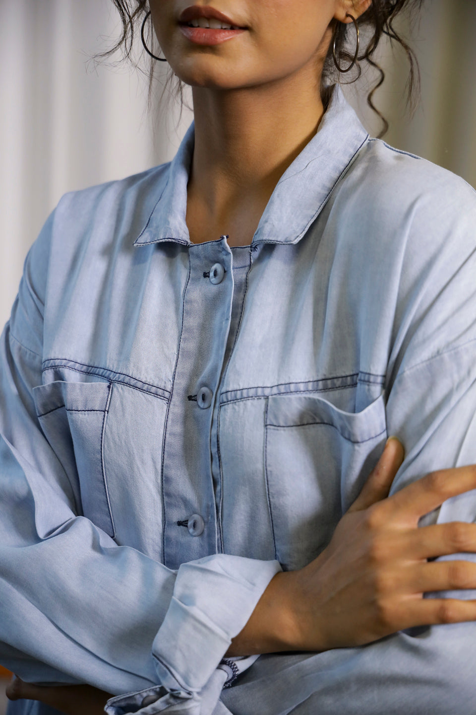 Light Blue Denim Co-ord Set - SanskrutiHomes 