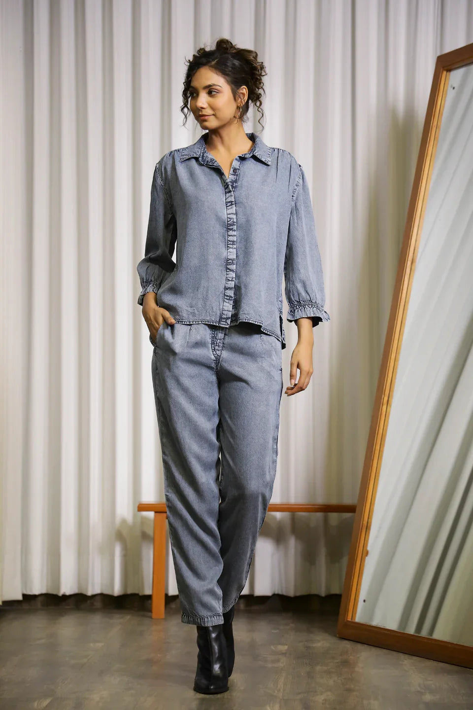 Dark Blue Denim Co-ord Set - SanskrutiHomes 