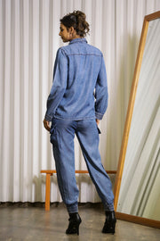 Dark Blue Cargo Denim Co-ord Set - SanskrutiHomes 