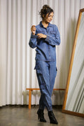 Dark Blue Cargo Denim Co-ord Set - SanskrutiHomes 