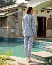 Blue Printed Cotton Co-Ord Set for Women - SanskrutiHomes 