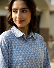 Blue Printed Cotton Co-Ord Set for Women - SanskrutiHomes 