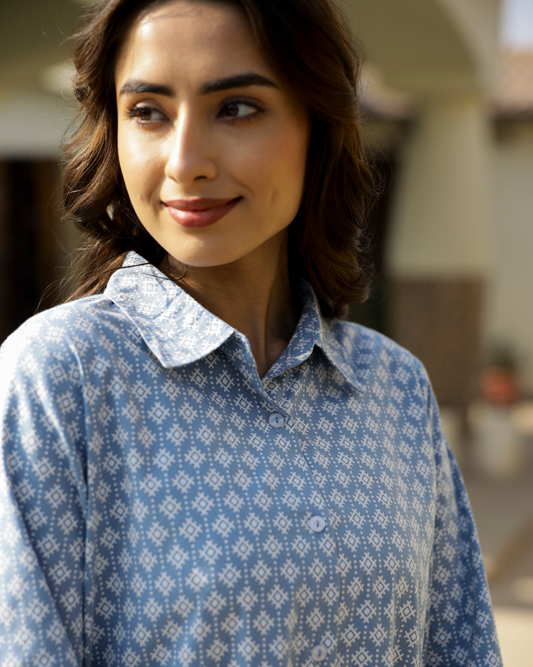 Blue Printed Cotton Co-Ord Set for Women - SanskrutiHomes 
