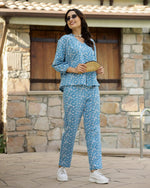 Blue Leaf Cotton Night SUIT - SanskrutiHomes 
