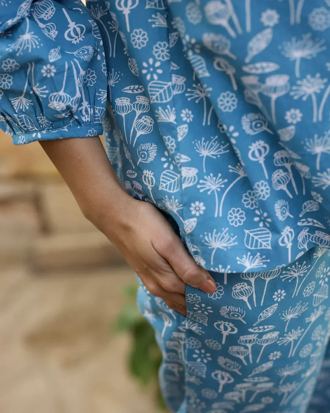 Blue Leaf Cotton Night SUIT - SanskrutiHomes 