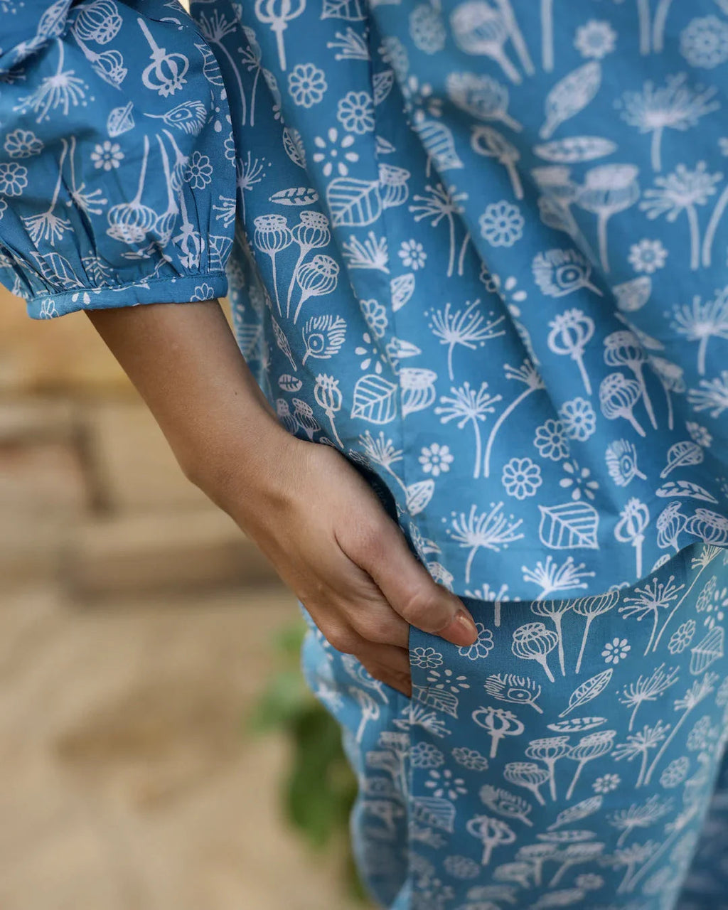 Blue Leaf Cotton Night SUIT - SanskrutiHomes 