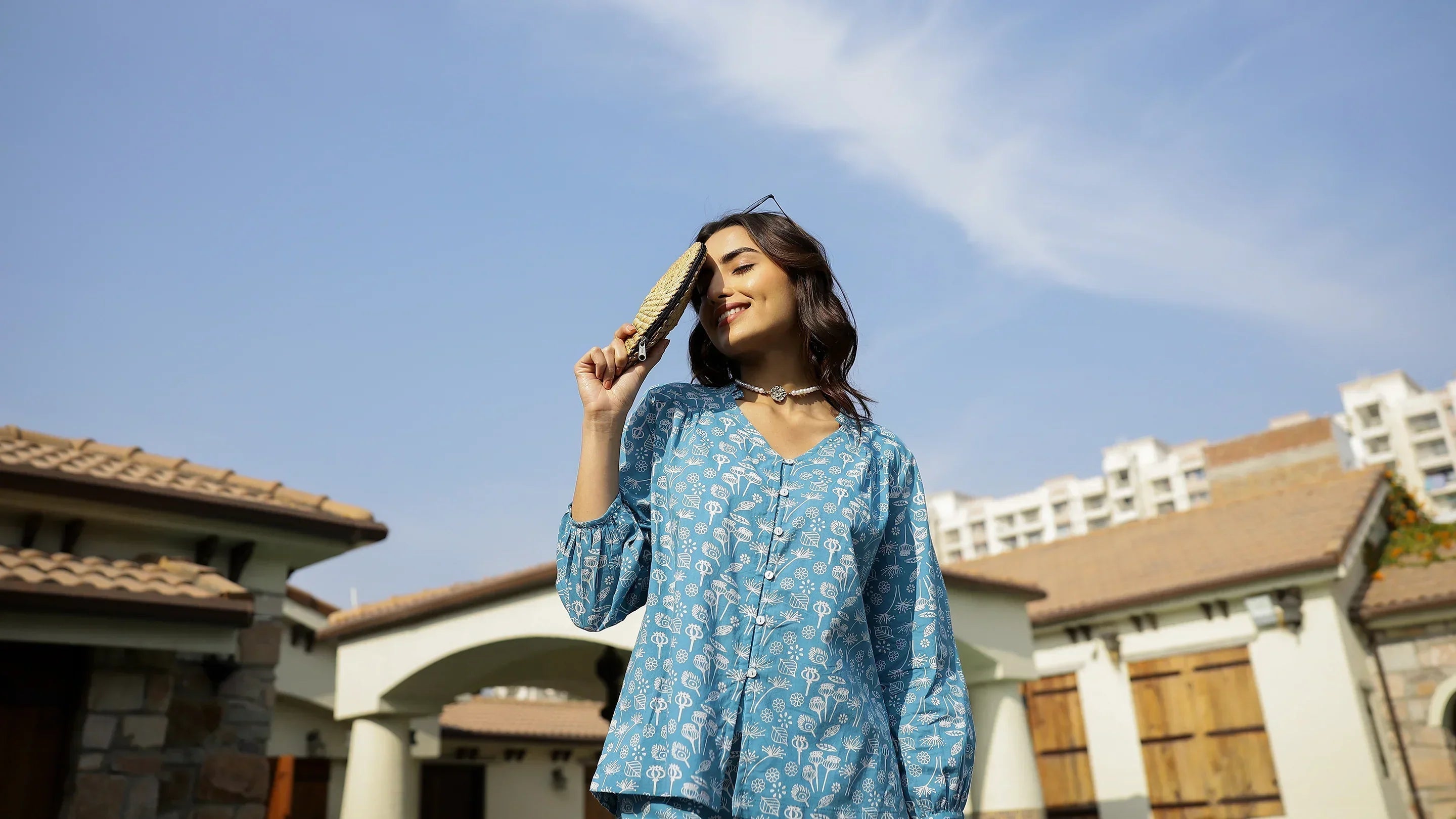 Blue Leaf Cotton Night SUIT - SanskrutiHomes 