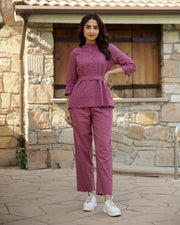 Self Design Pure Cotton Top & Trousers Co-Ord Set - SanskrutiHomes 