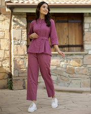 Self Design Pure Cotton Top & Trousers Co-Ord Set - SanskrutiHomes 