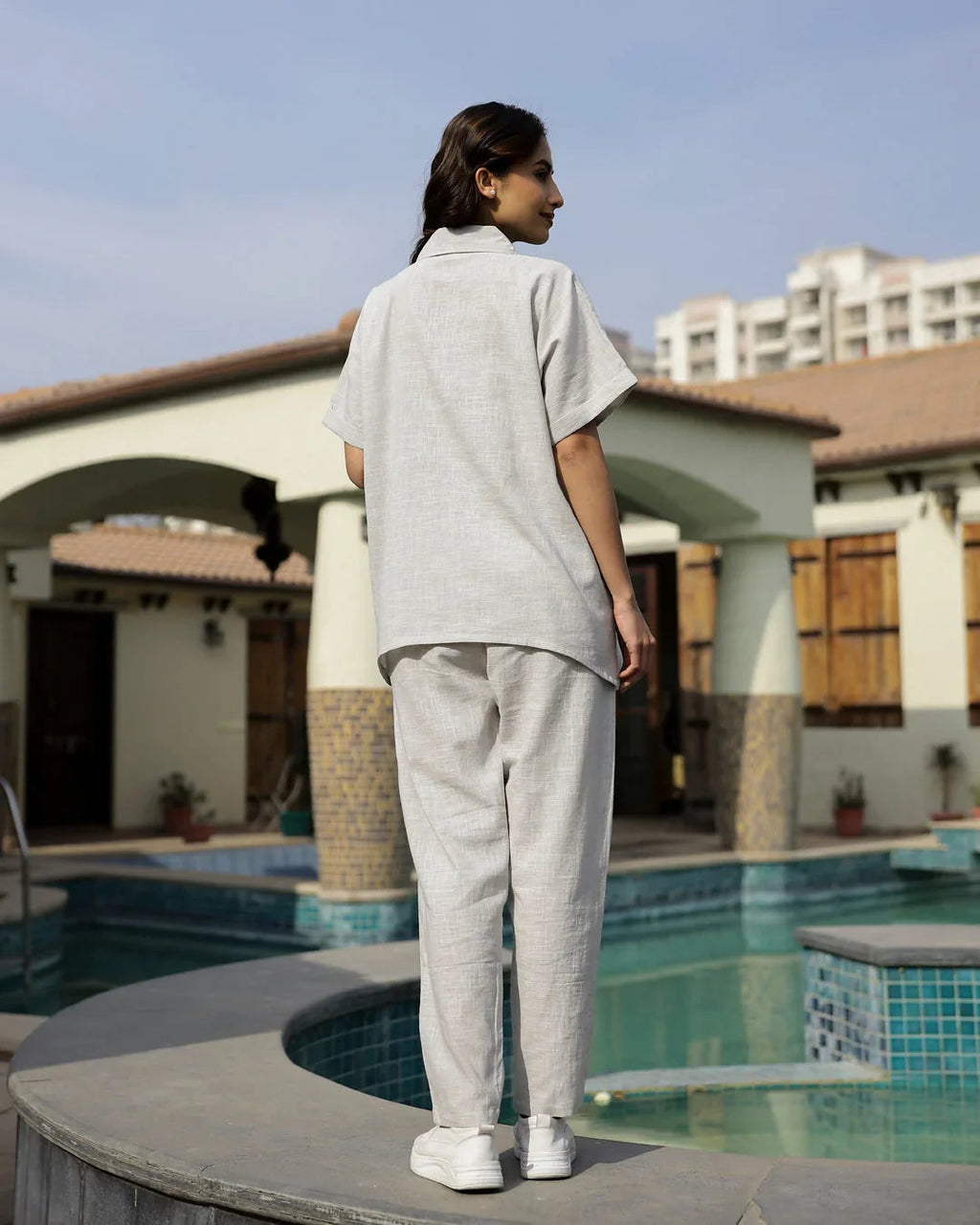 Grey Embroidered Loungewear Set - SanskrutiHomes 