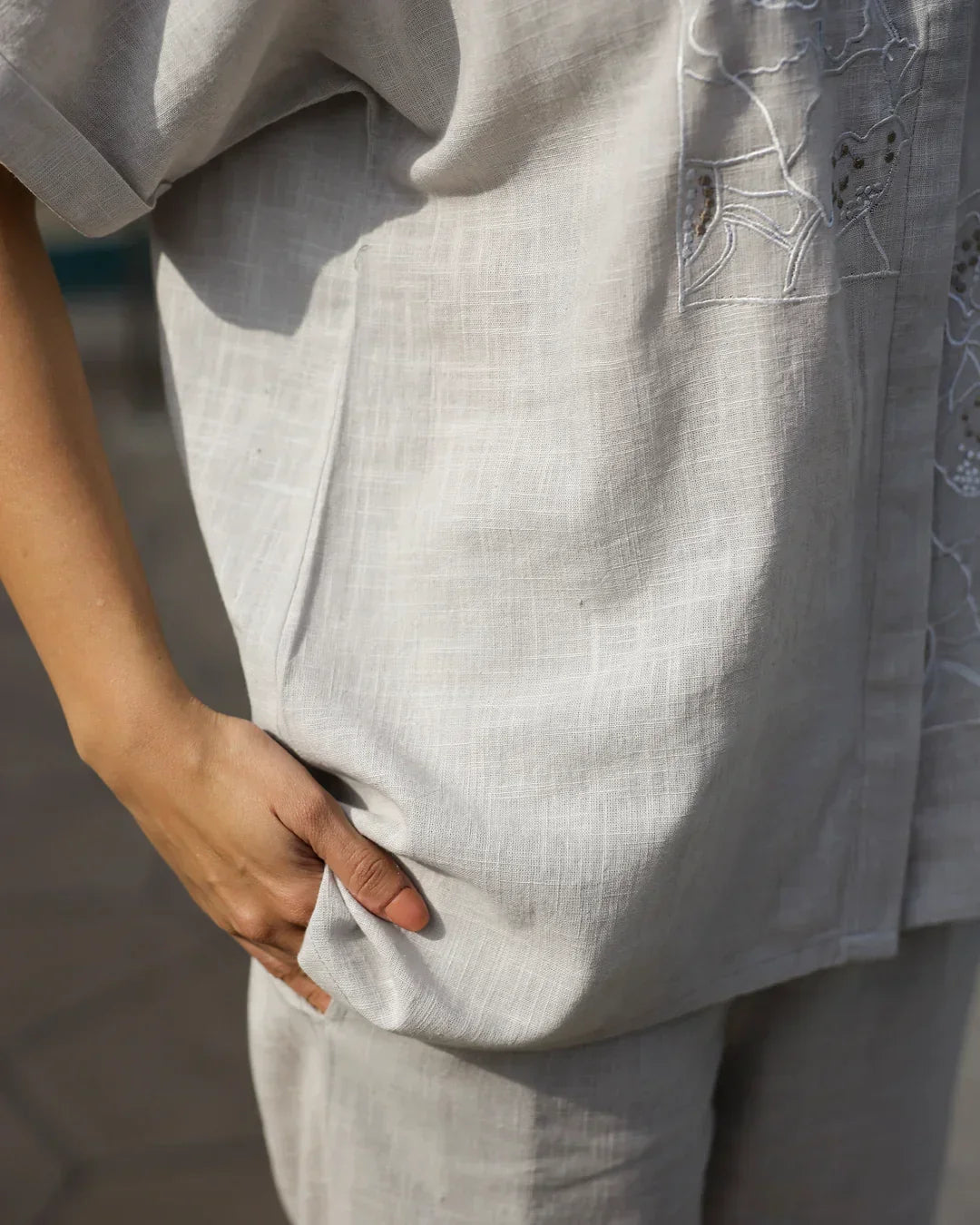 Grey Embroidered Loungewear Set - SanskrutiHomes 