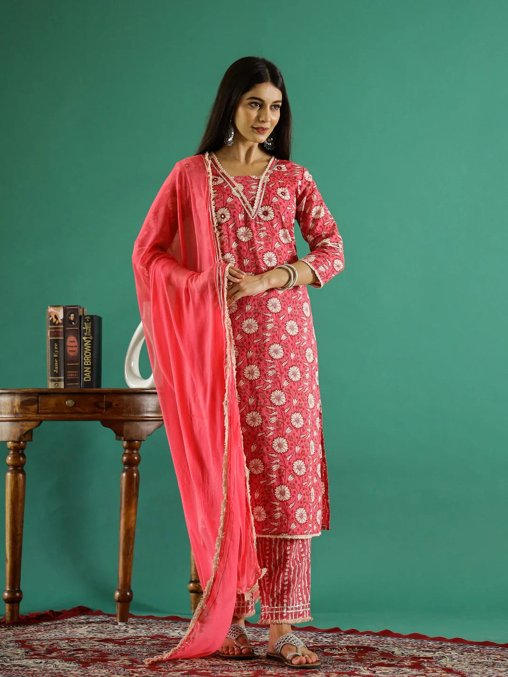 Floral Printed Pure Cotton Straight Kurta - SanskrutiHomes 