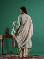 Blue V-Neck Floral Printed Kurta Set - SanskrutiHomes 