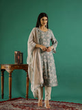 Gray Color Round Neck Printed Kurta Set - SanskrutiHomes 