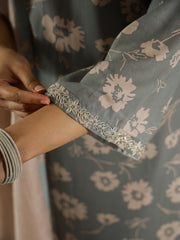Gray Color Round Neck Printed Kurta Set - SanskrutiHomes 