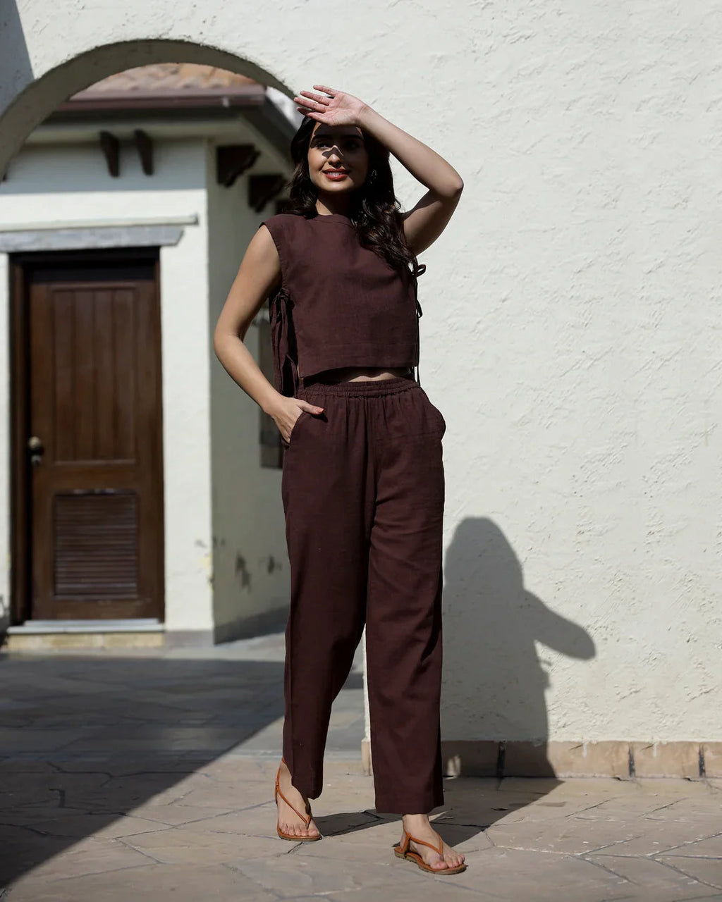 Women's Pure Cotton Brown Co-Ords - SanskrutiHomes 