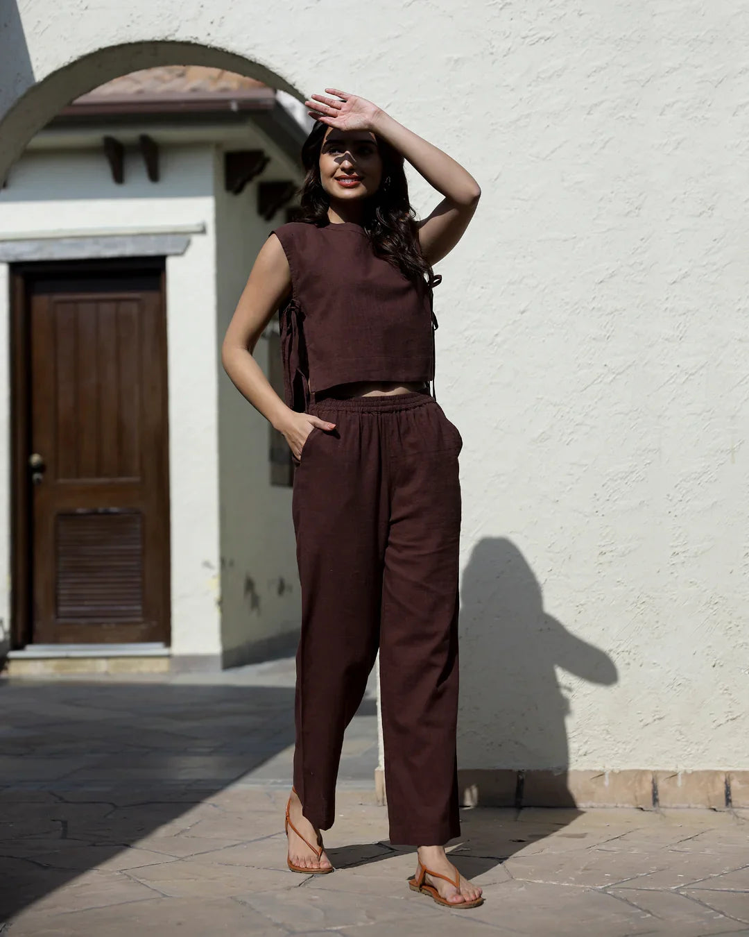 Women's Pure Cotton Brown Co-Ords - SanskrutiHomes 