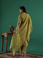 Green Geometric Printed V-Neck Kurta Set for Women - SanskrutiHomes 