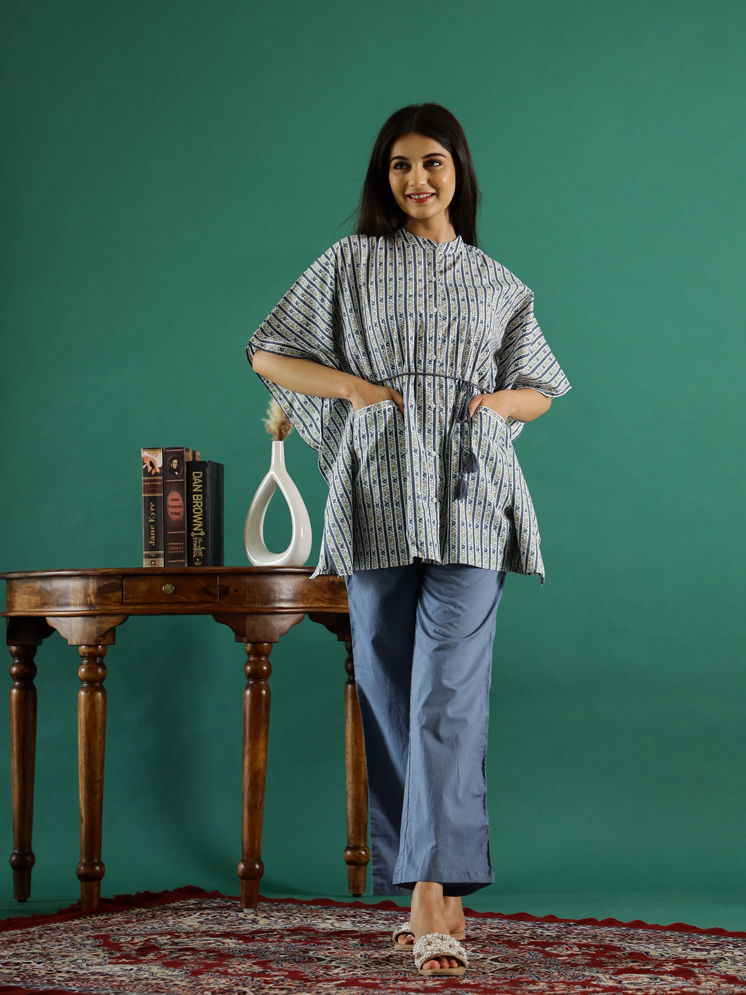 Grey Cotton Kaftan For Women