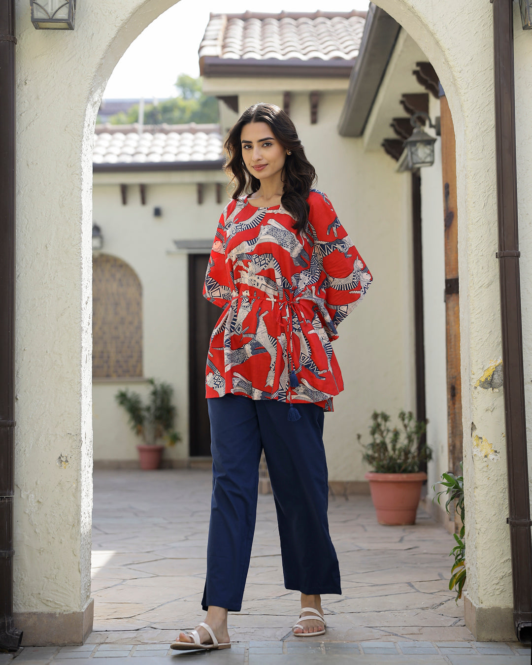 SCARLET DOG PRINT Cotton Kaftan Set - SanskrutiHomes 
