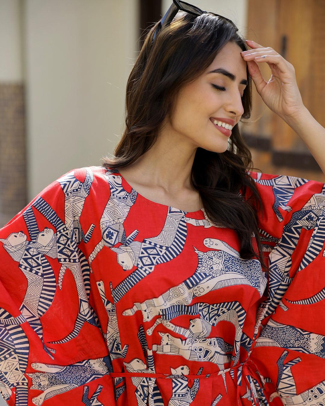 SCARLET DOG PRINT Cotton Kaftan Set - SanskrutiHomes 